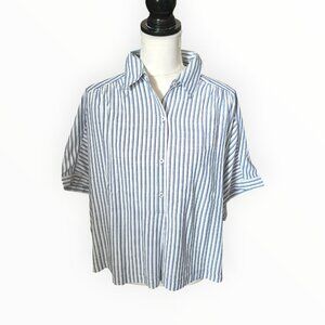 Max Studio London Blue and White Striped Dolman Sleeve Pullover Blouse in Size L